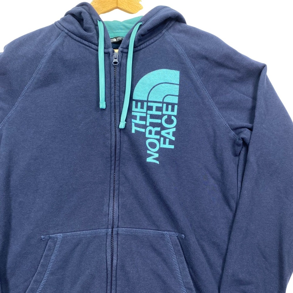 The North Face Full Zip Hoodie Womens XL Navy Blue Teal Logo NF0A37MI